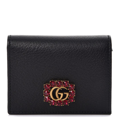 Gucci Calfskin Crystal Double G Card Case Black 1 of 7