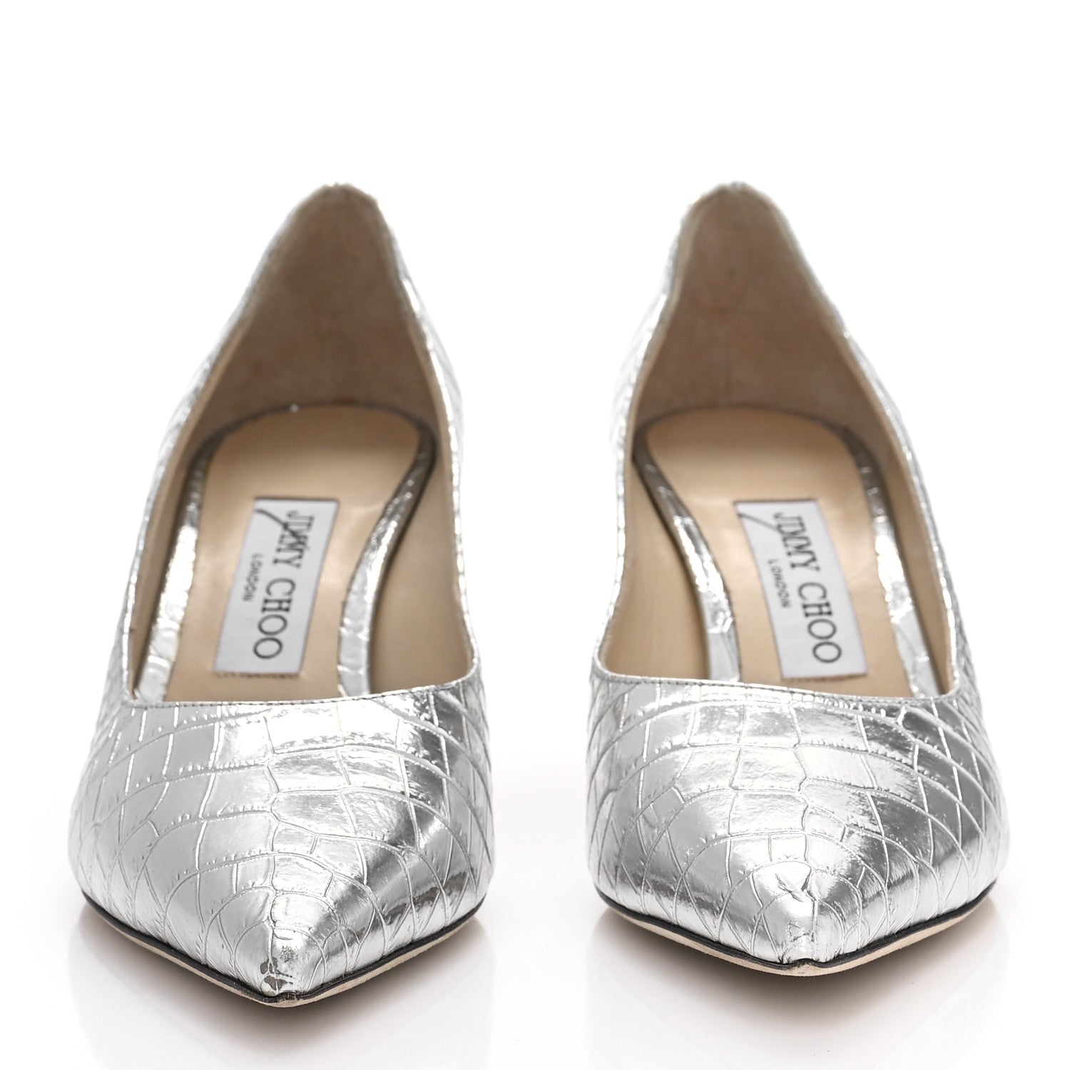 Jimmy Choo Crocodile Embossed Calfskin Love 65 Pump 37 Silver 2 of 10