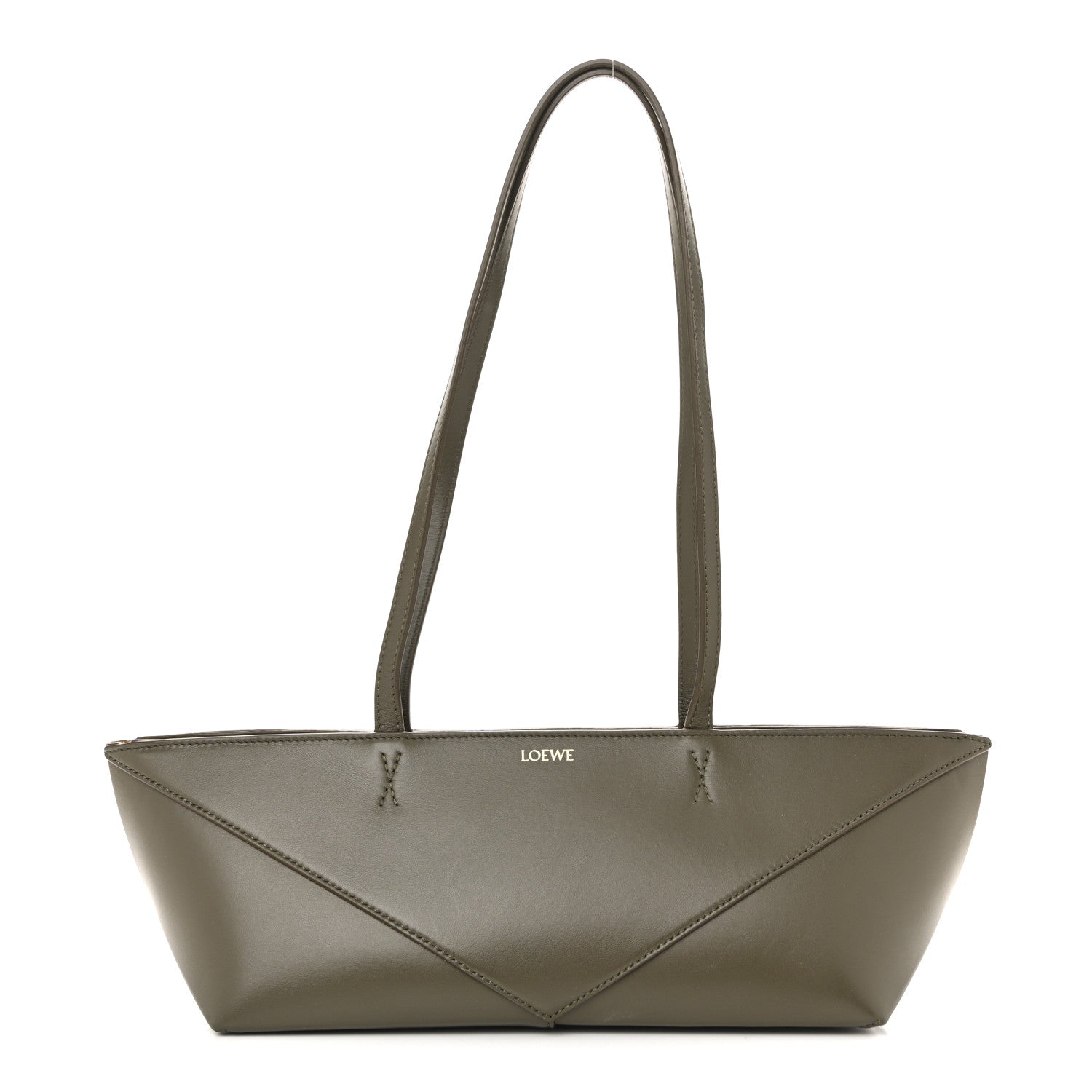 Loewe Shiny Calfskin Mini Cropped Puzzle Fold Tote Dark Khaki Green 1 of 13
