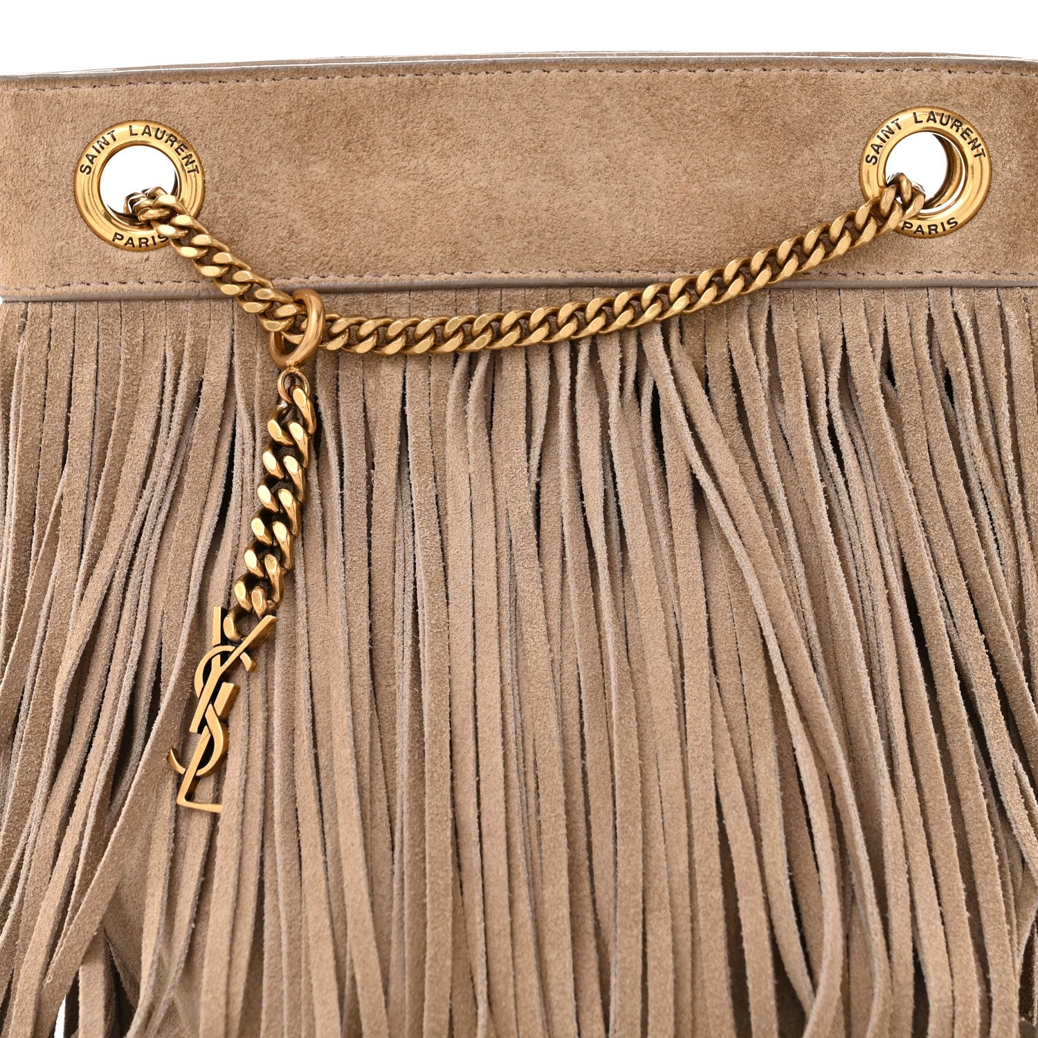 Saint Laurent Suede Calfskin Small Grace Fringed Hobo Bag Dusty Grey 8 of 10