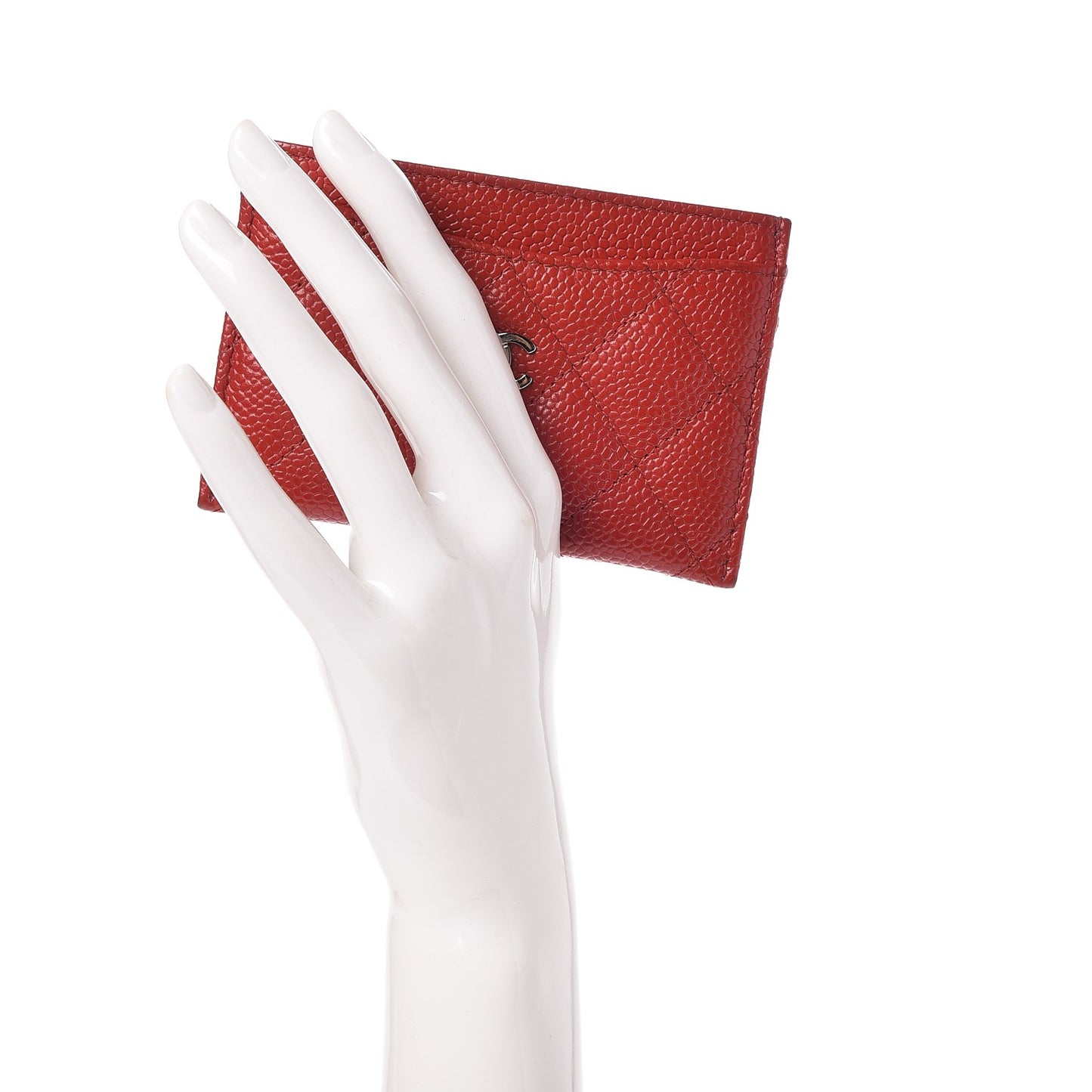 Caviar Quilted Card Holder Dark Red