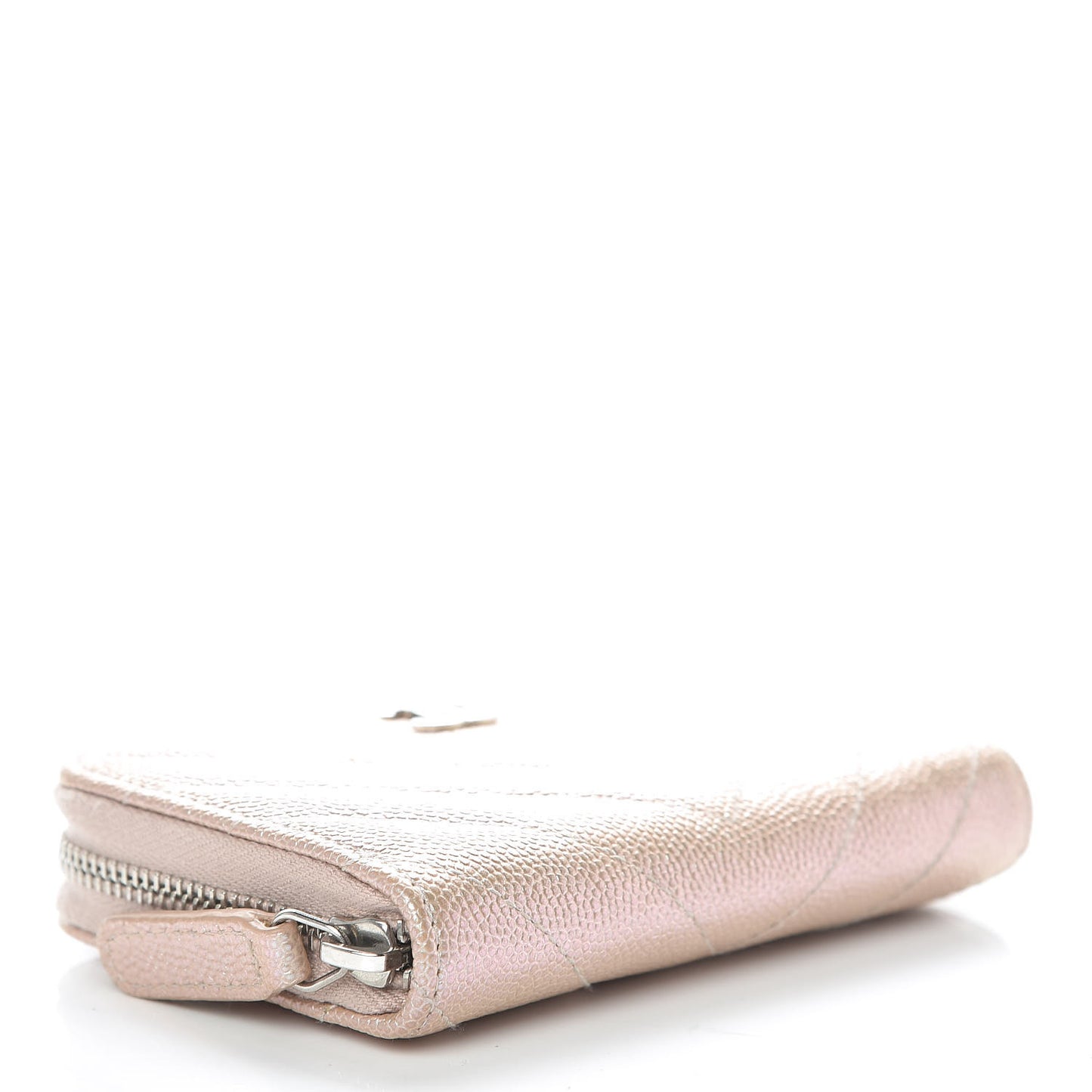 Metallic Caviar Chevron Quilted Zip Around Coin Purse Light Gold