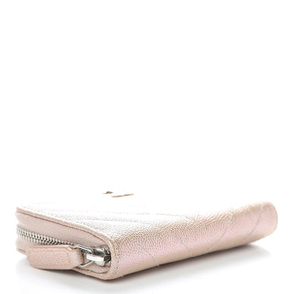 Chanel Metallic Caviar Chevron Quilted Zip Around Coin Purse Light Gold 4 of 10