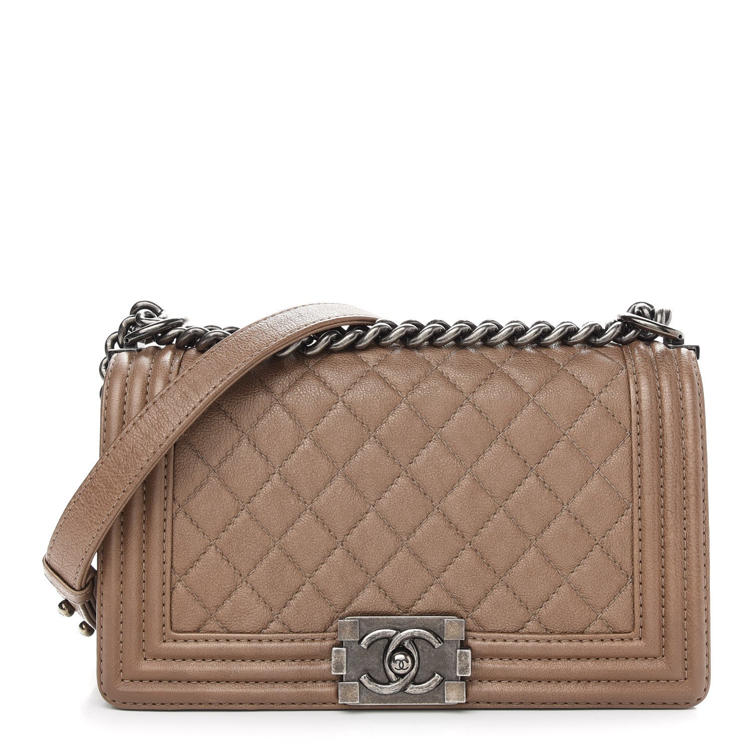 Chanel Metallic Calfskin Quilted Medium Boy Flap Dark Gold 1 of 9