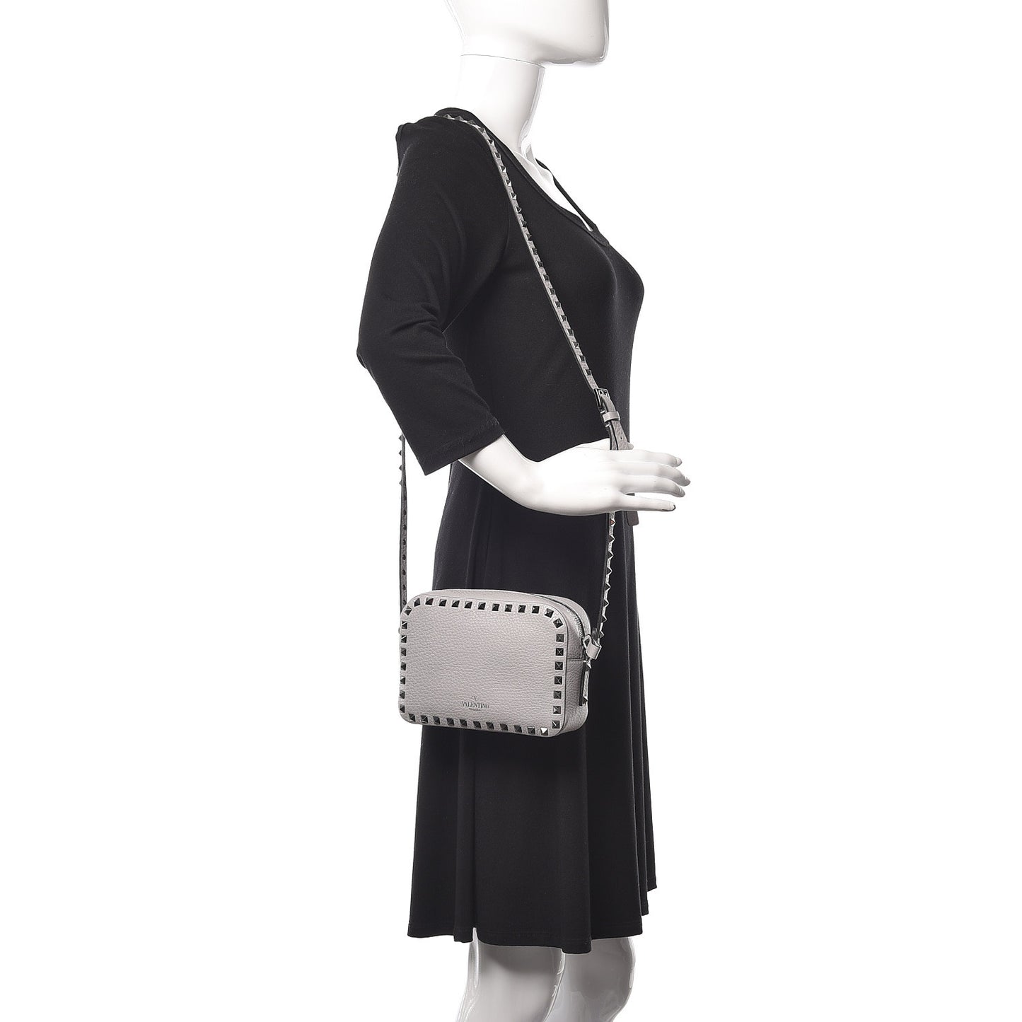 Calfskin Rockstud Camera Crossbody Bag Stone