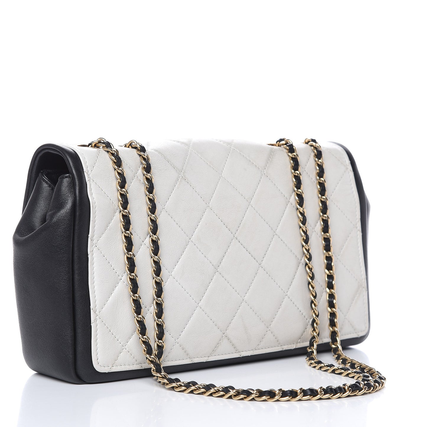Lambskin Quilted Graphic Medium Flap White Black