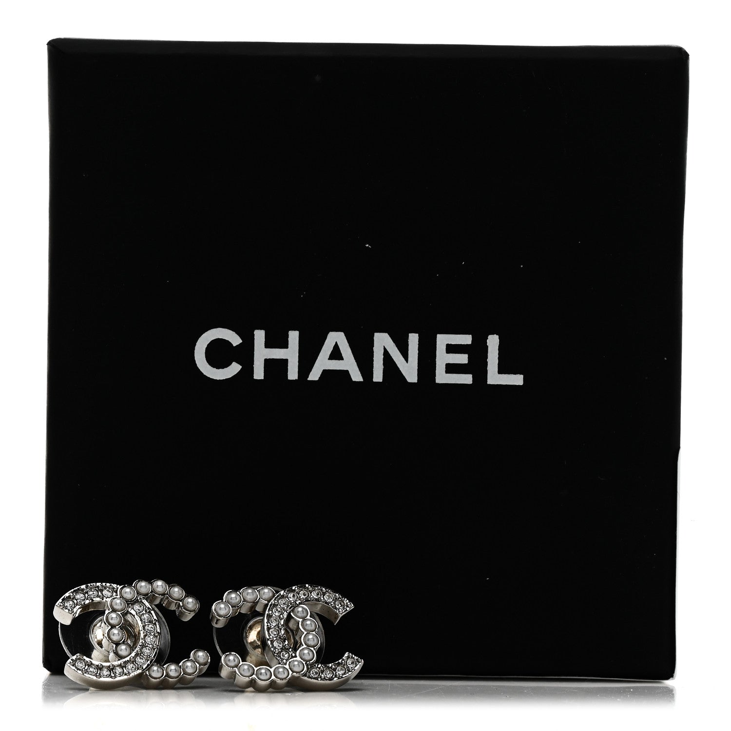 Chanel Crystal Pearl CC Earrings Silver 5 of 5