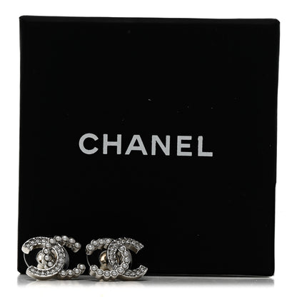 Chanel Crystal Pearl CC Earrings Silver 5 of 5