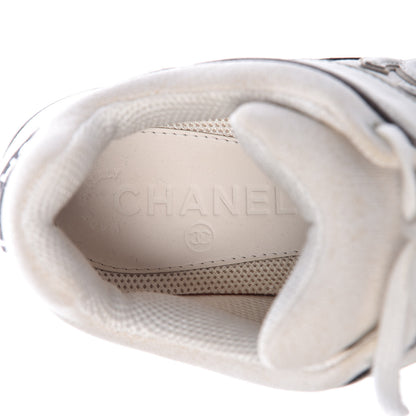 Chanel Suede Calfskin CC Sneakers 37 White Grey 7 of 9