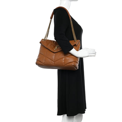 Saint Laurent Lambskin Quilted Medium Loulou Puffer Monogram Chain Satchel Miel Dark 2 of 12