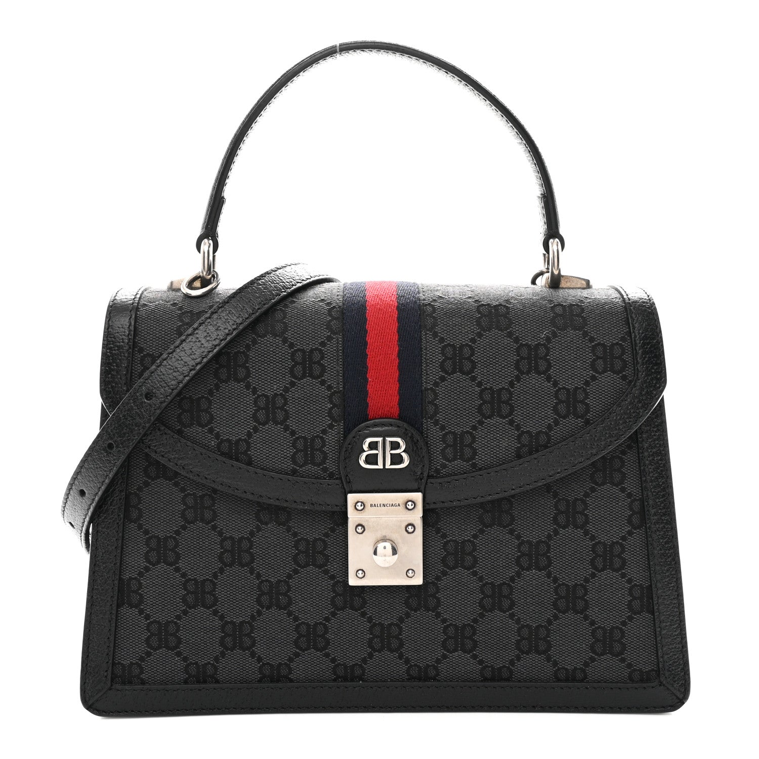 Gucci X BALENCIAGA BB Supreme Monogram Web Small Top Handle Bag Black 1 of 11