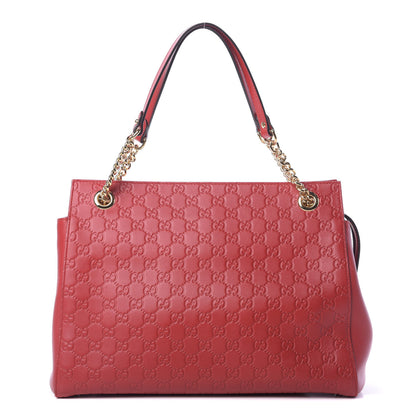Gucci Soft Guccissima Signature Large Shoulder Tote Bag Hibiscus Red 1 of 13