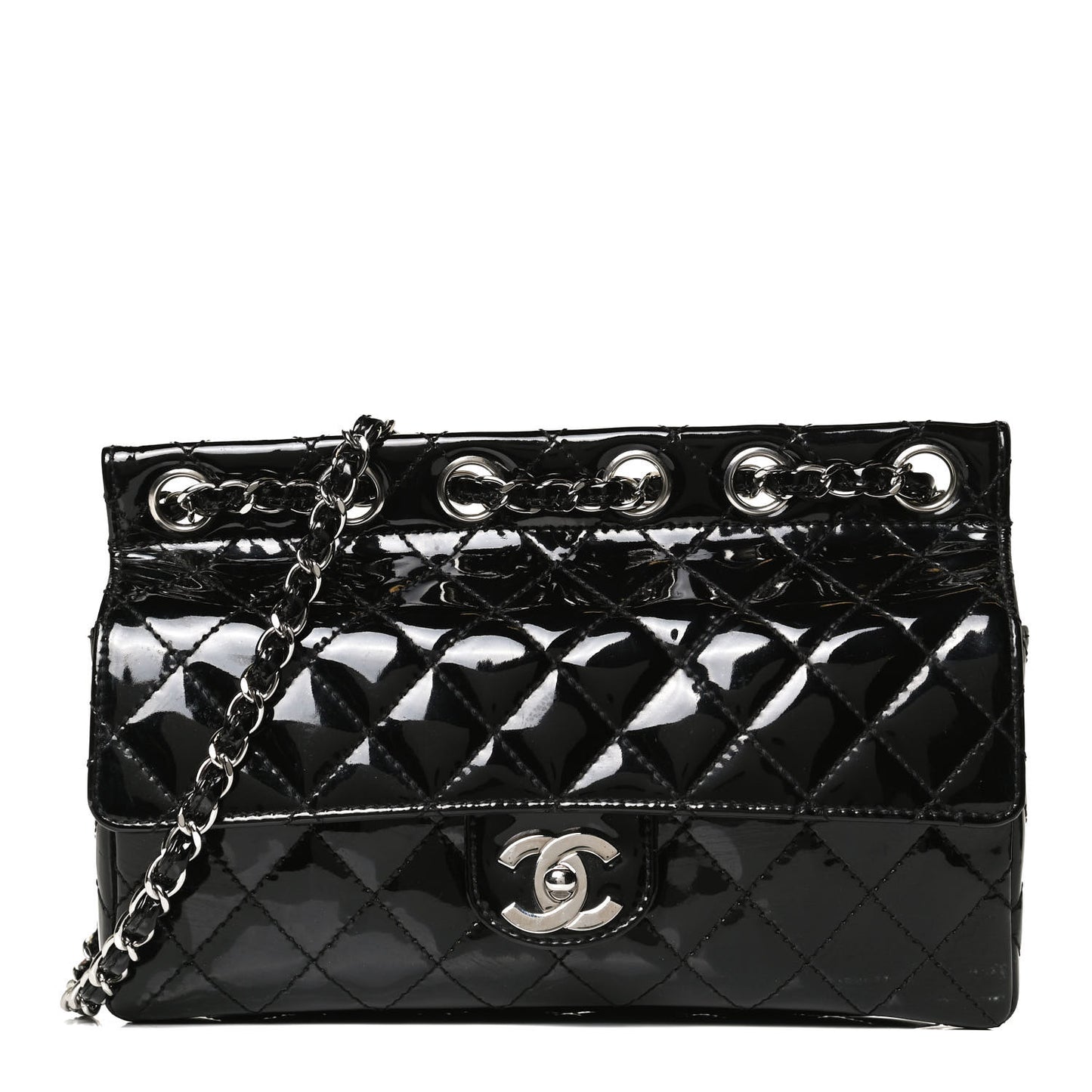 Patent Quilted Jumbo Diagonal CC Flap Black