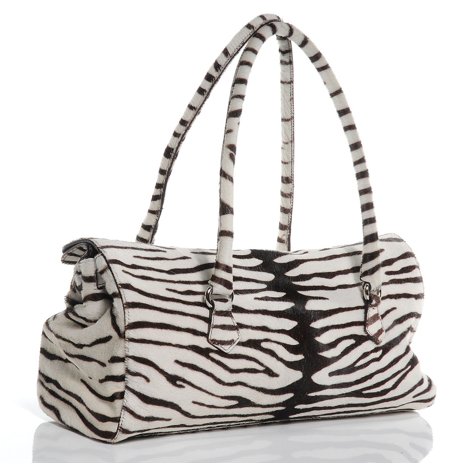 Prada Calf Hair Zebra Print Easy Foldover Pushlock Satchel White Moro 2 of 8