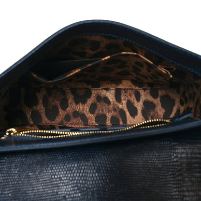 Dolce & Gabbana Stampa Iguana Calfskin Crystal Millennials Chain Shoulder Bag Blue 5 of 11