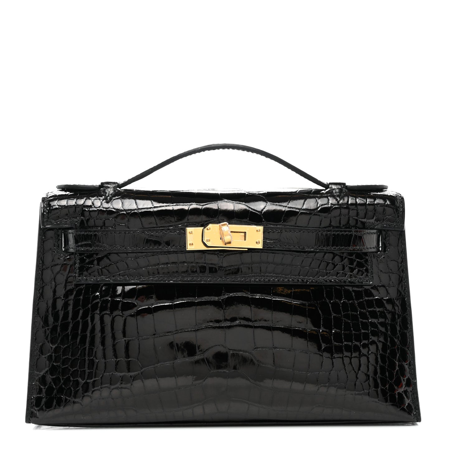 Shiny Alligator Kelly Pochette Black