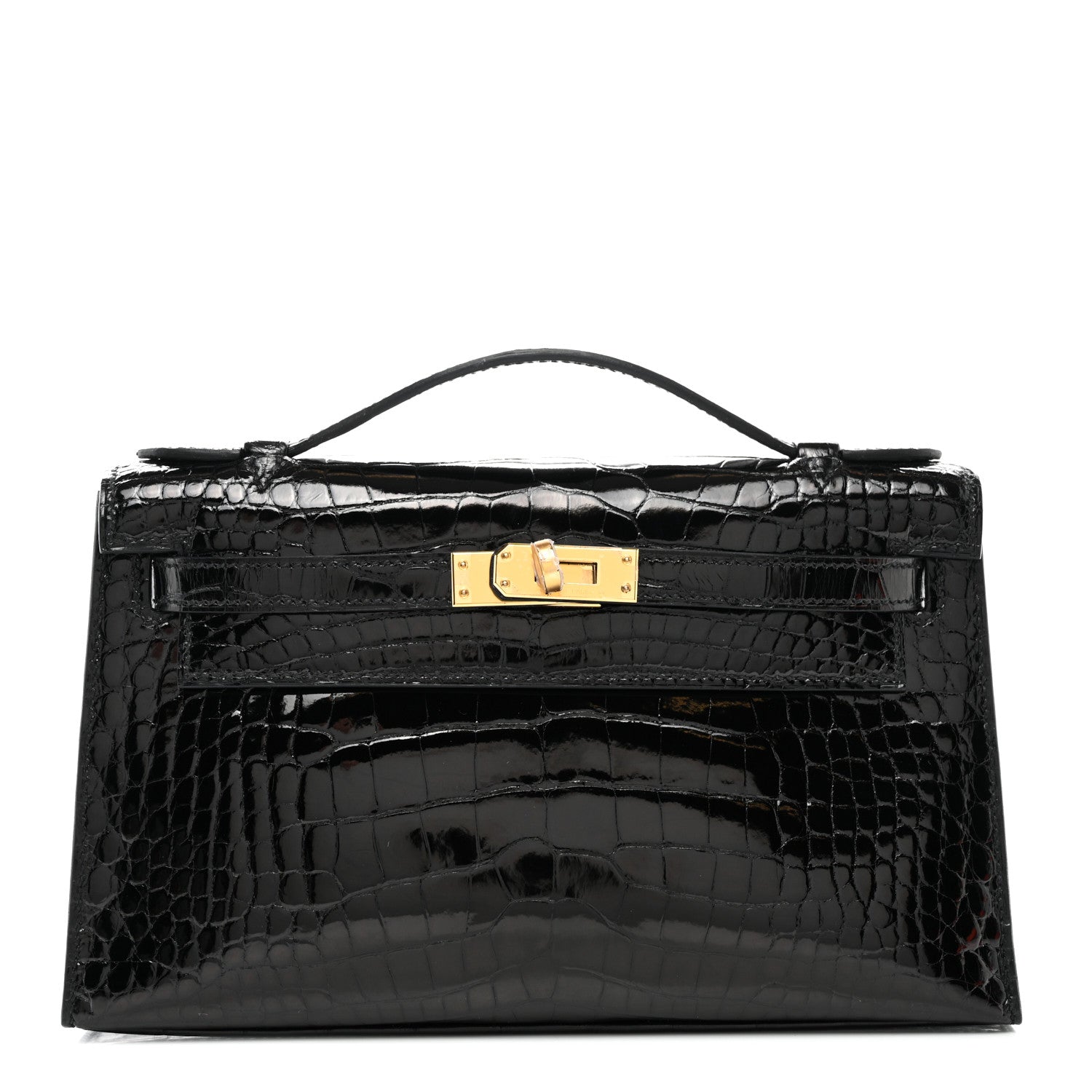 Hermes Shiny Alligator Kelly Pochette Black 1 of 8