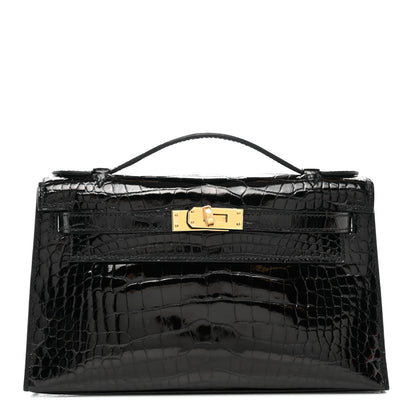 Hermes Shiny Alligator Kelly Pochette Black 1 of 8