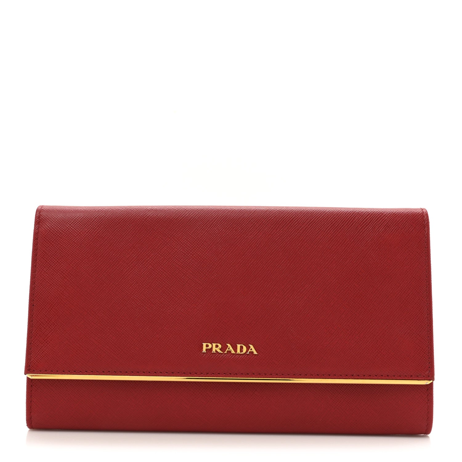 Prada Saffiano Metal Bar Flap Wallet Fuoco 1 of 12