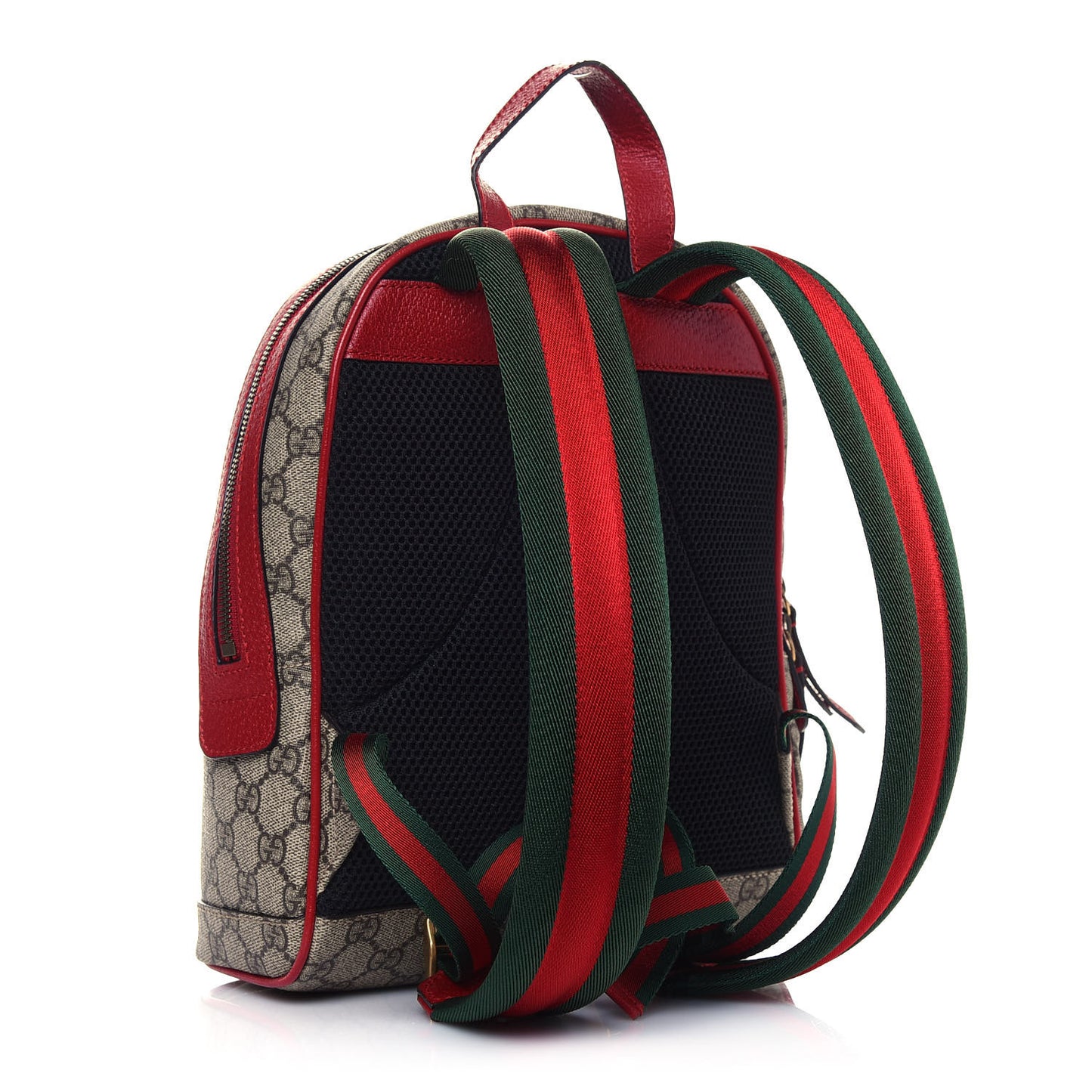 GG Supreme Monogram Web Bosco Patch Dome Backpack Beige Malva Hibiscus Red