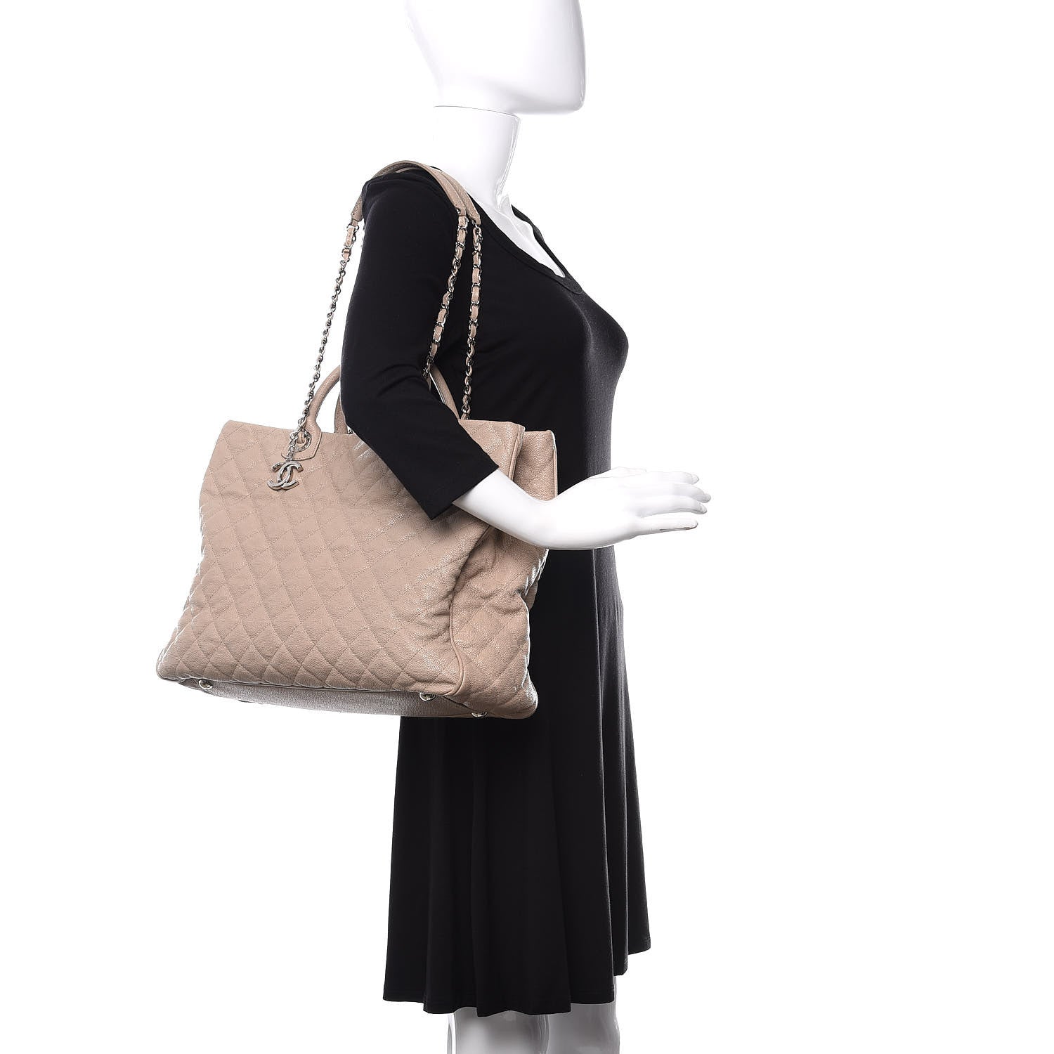 Chanel Caviar Quilted Large Shiva Tote Beige 2 of 15