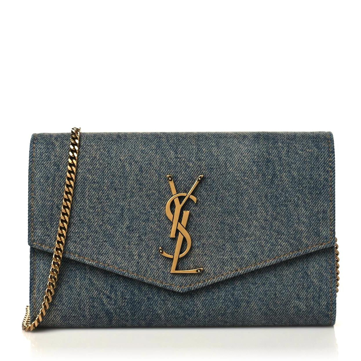 Denim Monogram Chain Wallet Rodeo Blue Cinnamon