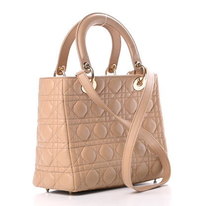 Christian Dior Lambskin Cannage Medium Lady Dior Beige 3 of 13