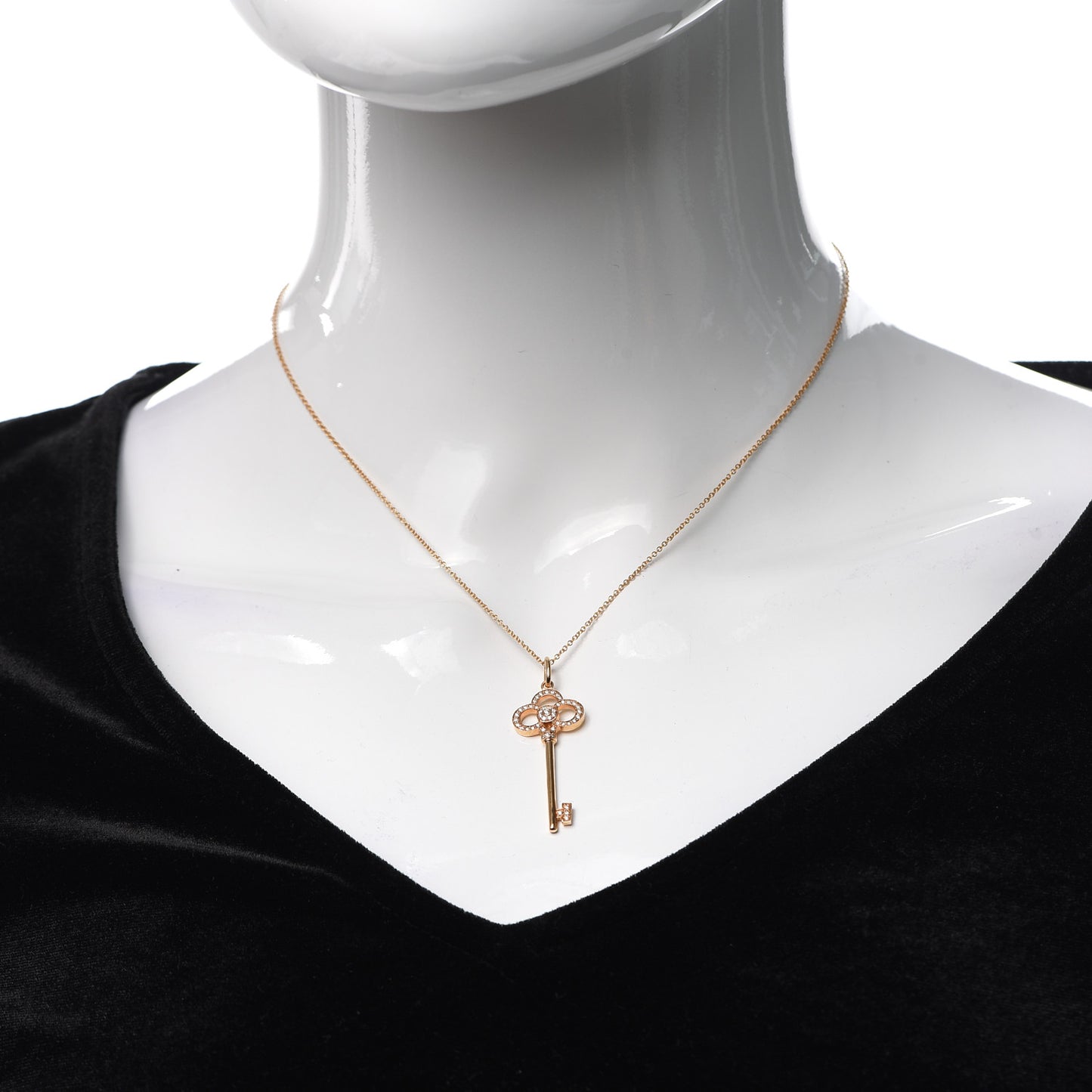 18K Rose Gold Diamond Crown Key Pendant Necklace