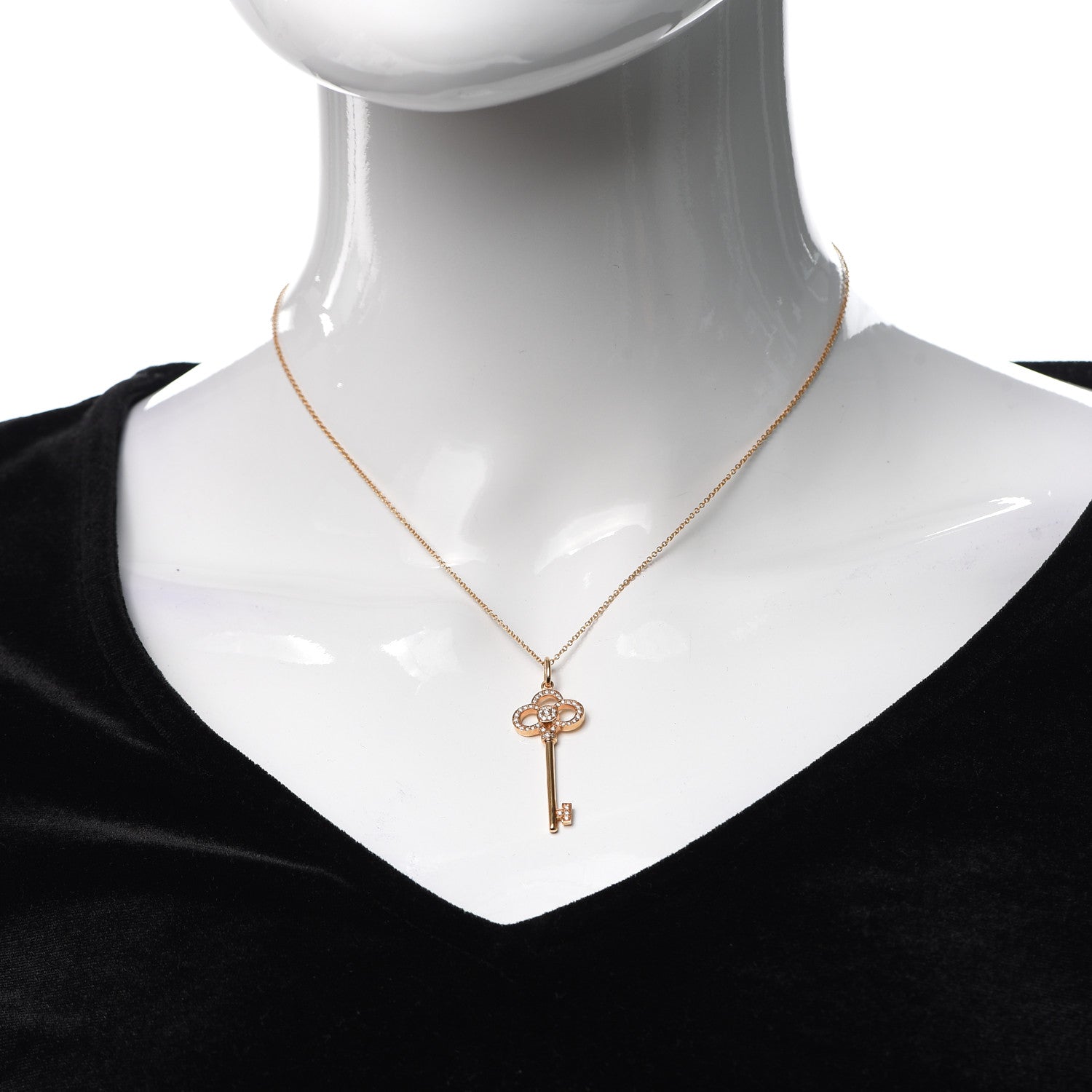 Tiffany 18K Rose Gold Diamond Crown Key Pendant Necklace 2 of 6