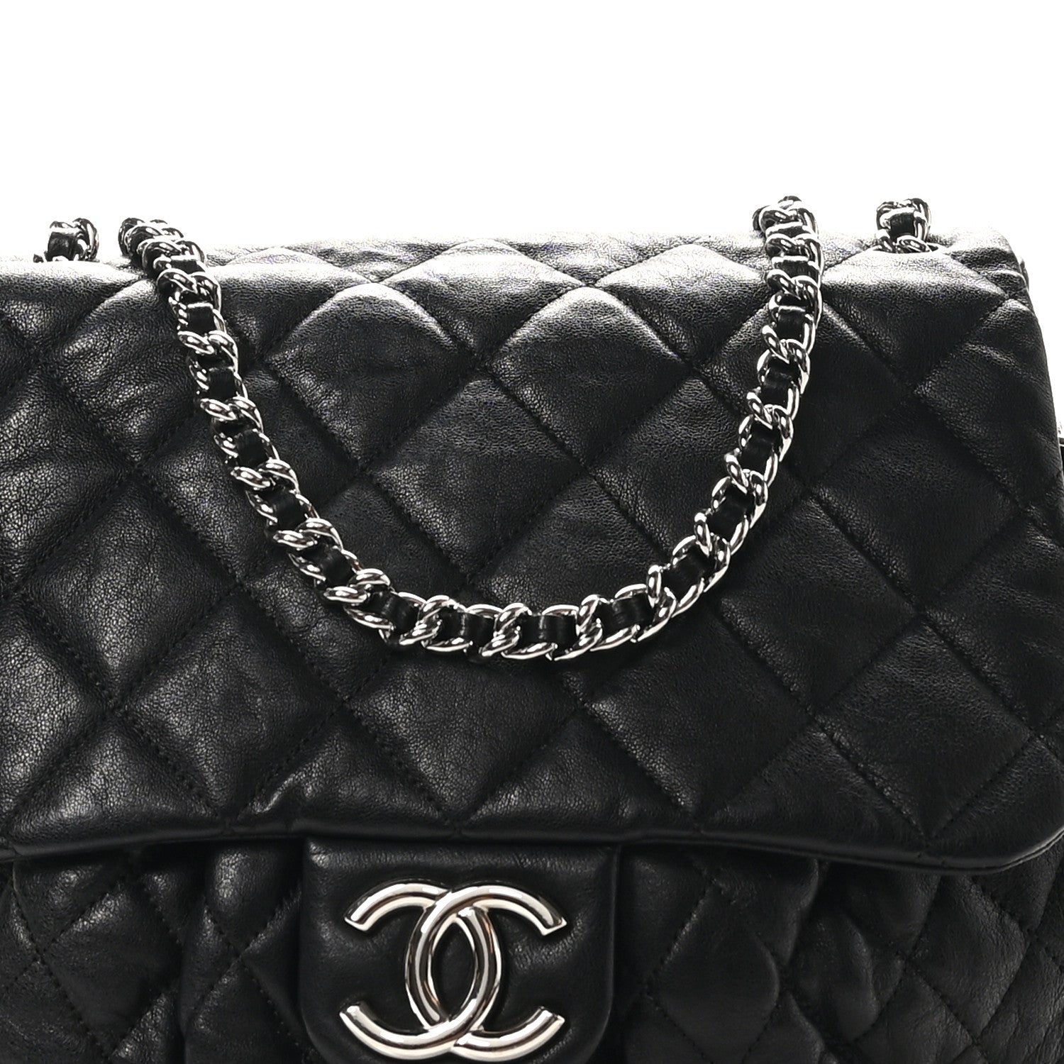 Chanel Washed Lambskin Quilted Large Chain Around Messenger Black 8 of 10