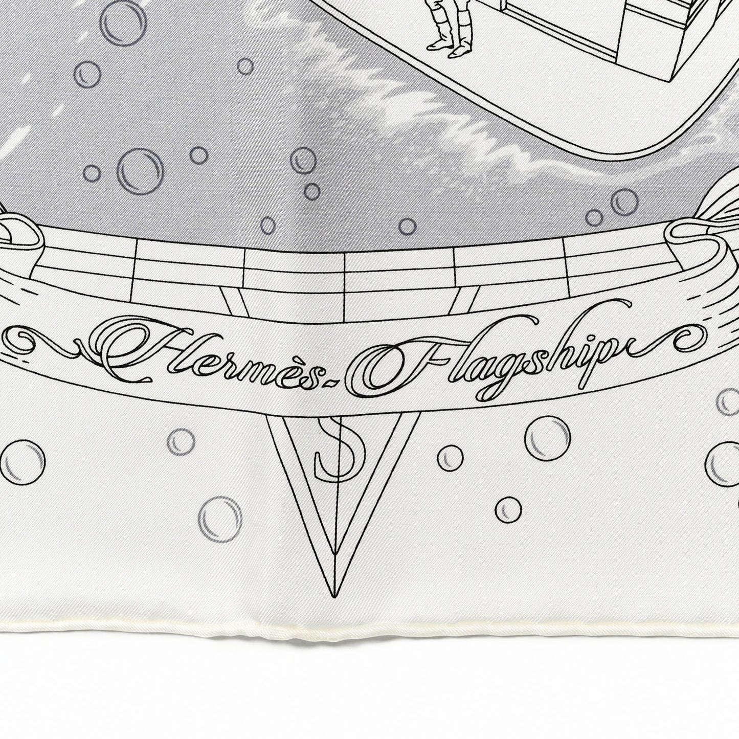 Silk Flagship Scarf 90 White Black Gris