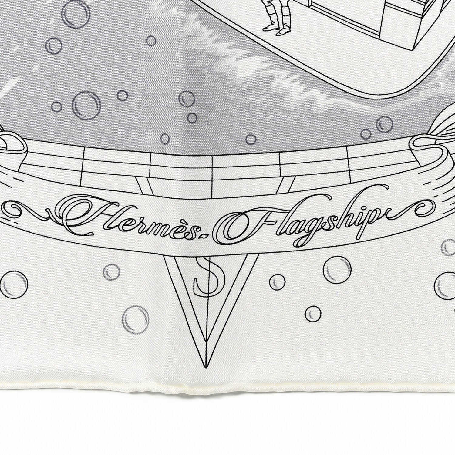 Hermes Silk Flagship Scarf 90 White Black Gris 2 of 7