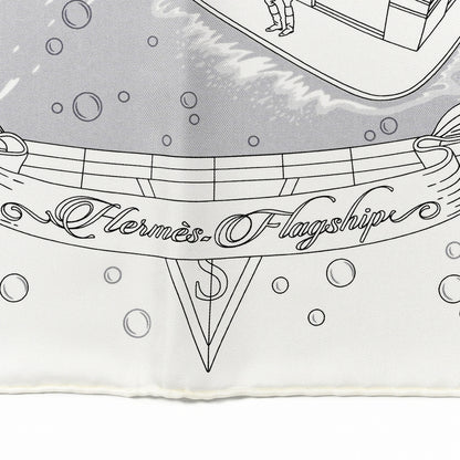 Hermes Silk Flagship Scarf 90 White Black Gris 2 of 7