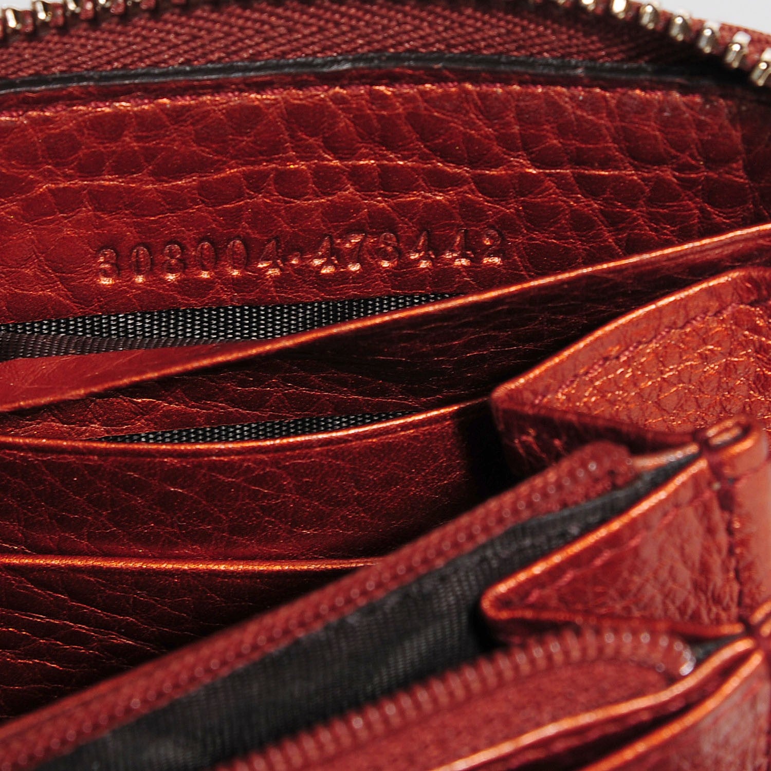 Gucci Metallic Calfskin Medium Soho Zip Around Wallet Burnt Orange 6 of 7