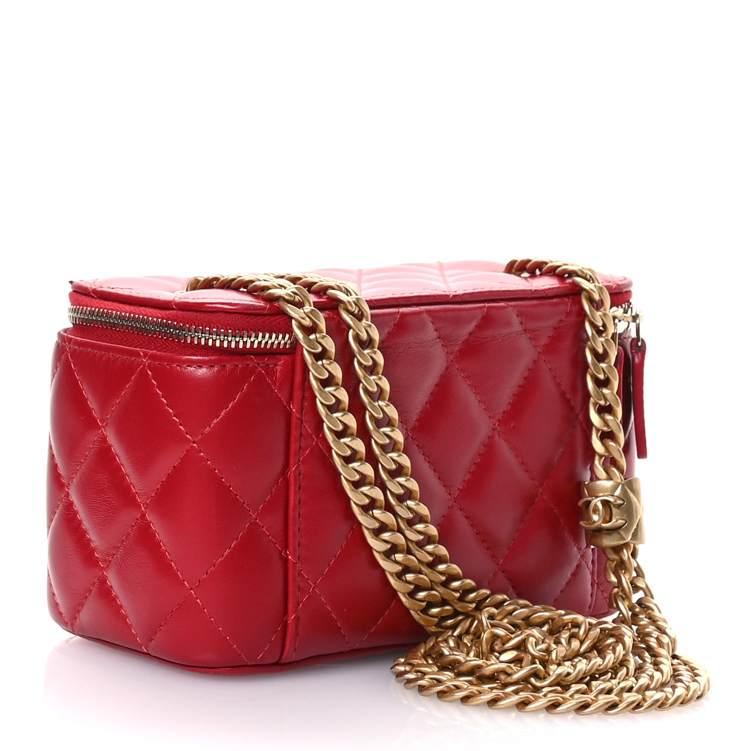 Chanel Lambskin Quilted Small Pillow Crush Vanity Case With Chain Red 3 of 11