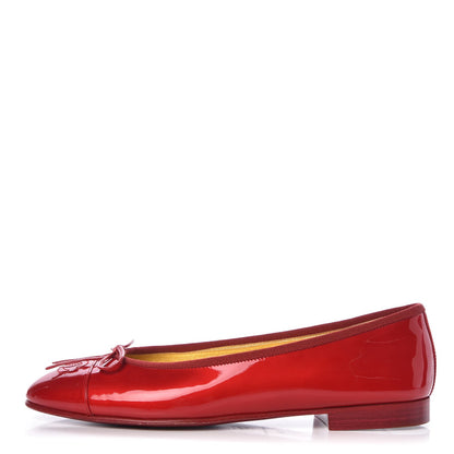 Chanel Patent Calfskin CC Cap Toe Ballerina Flats 38.5 Red 1 of 9
