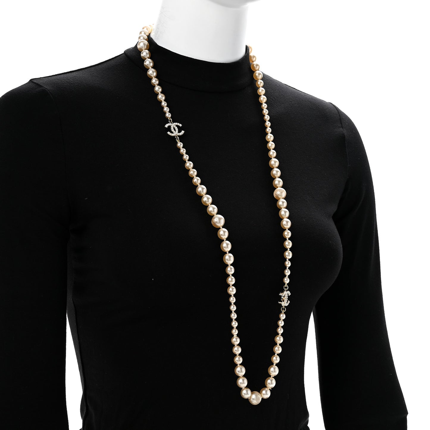 Pearl Multistrand CC Long Necklace Pearly White