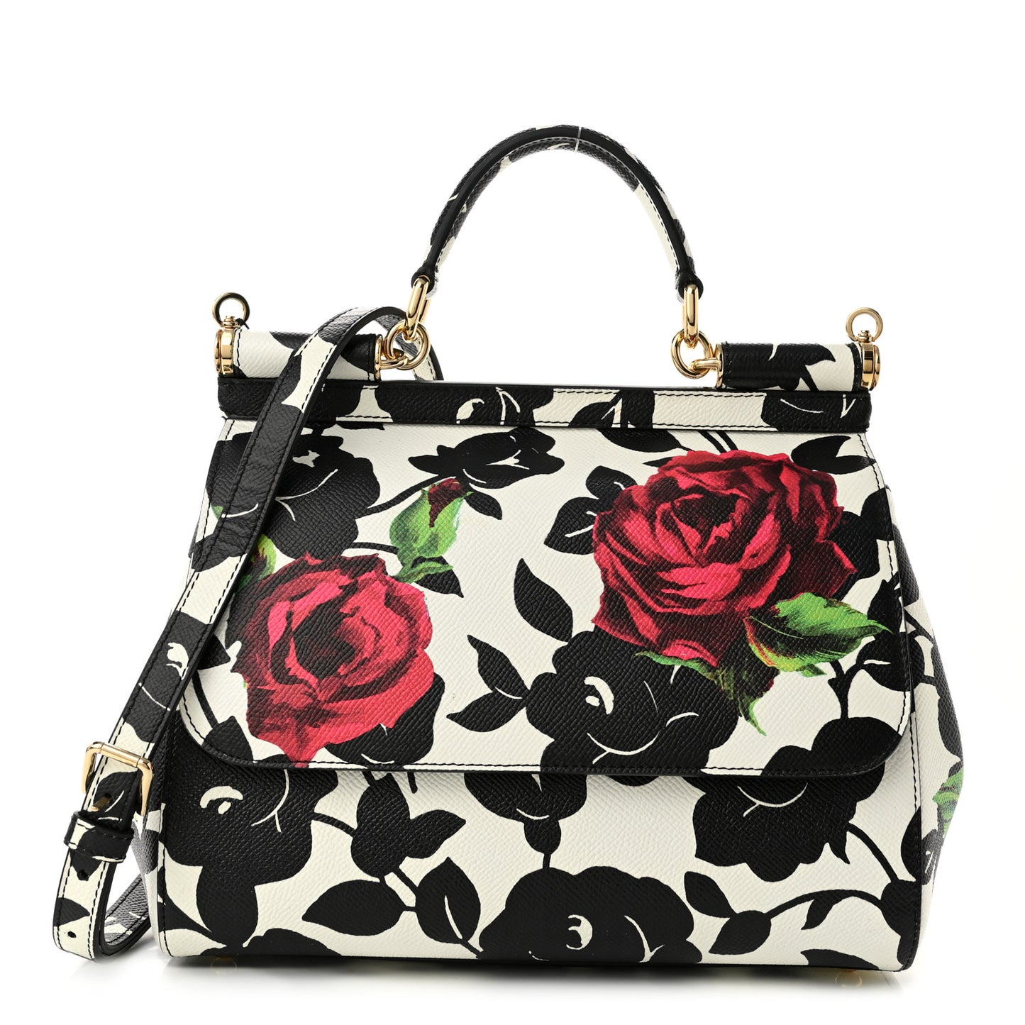 Dauphine Floral Print Medium Miss Sicily Satchel Black White