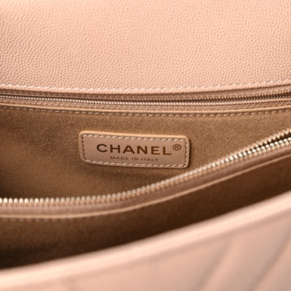 Chanel Caviar Chevron Quilted Medium Coco Handle Flap Beige 8 of 11