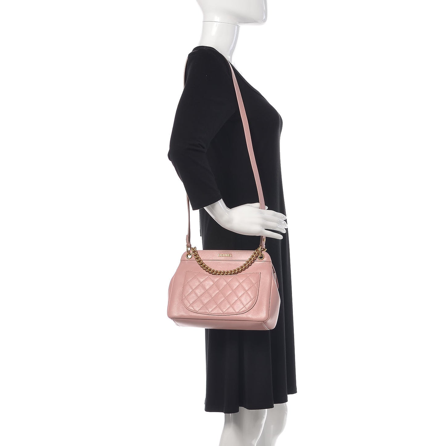 Lambskin Quilted Curved Flap Pink