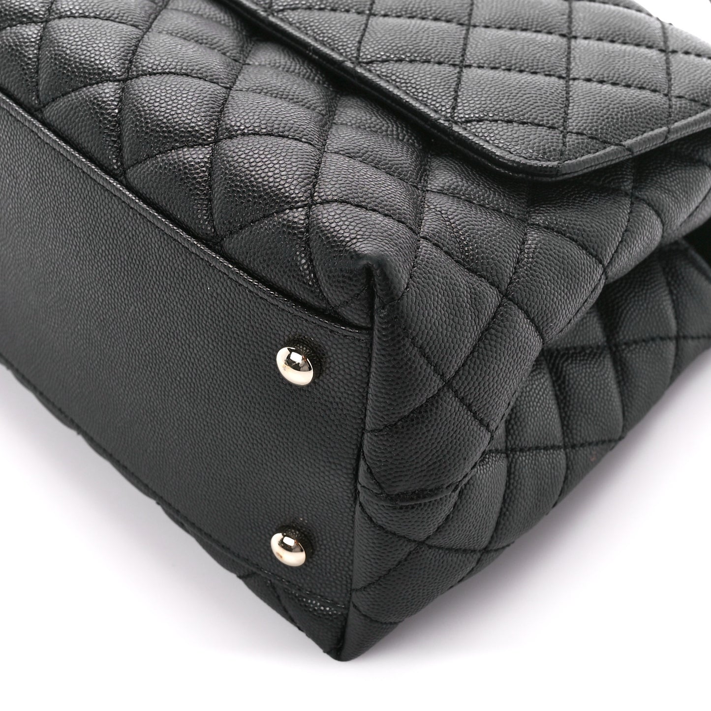 Caviar Quilted Small Coco Handle Flap Black