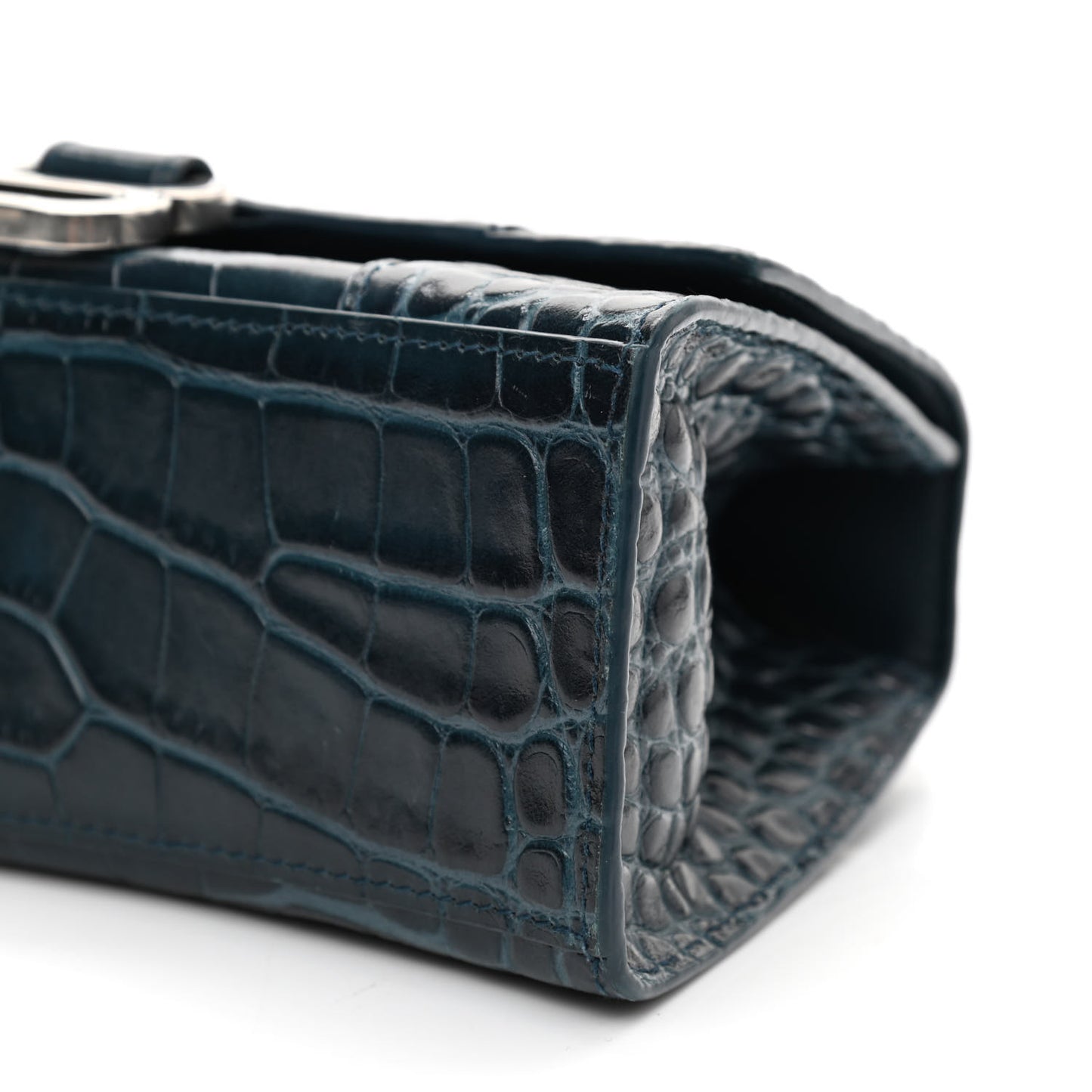 Shiny Calfskin Crocodile Embossed Hourglass Top Handle Bag XS Denim Blue