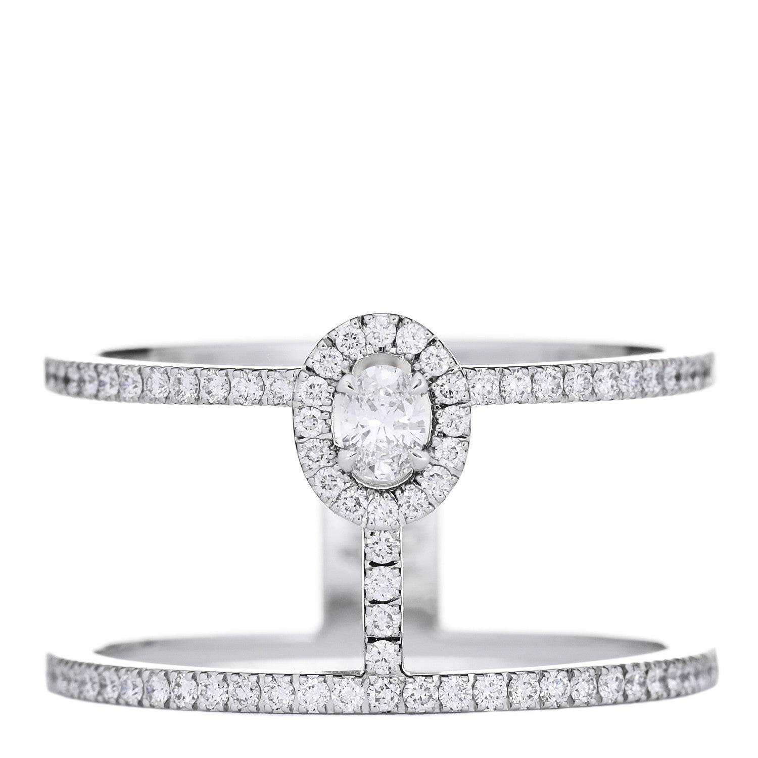 Messika 18K White Gold Diamond Glamazone 2 Row Pave Ring 55 7.25 1 of 5