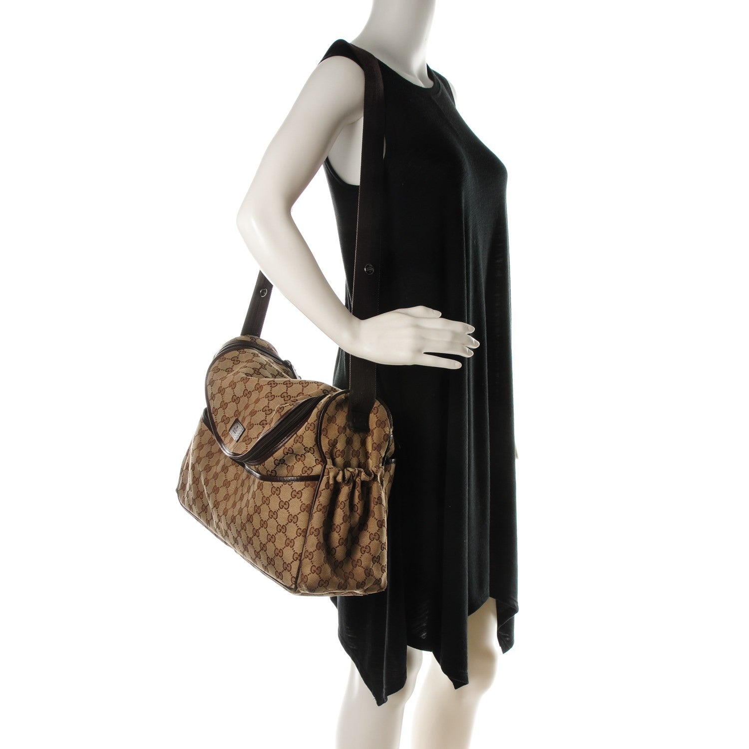 Gucci Monogram Natural Pigskin Large Diaper Bag Beige Ebony Cocoa Dark Chocolate 2 of 13