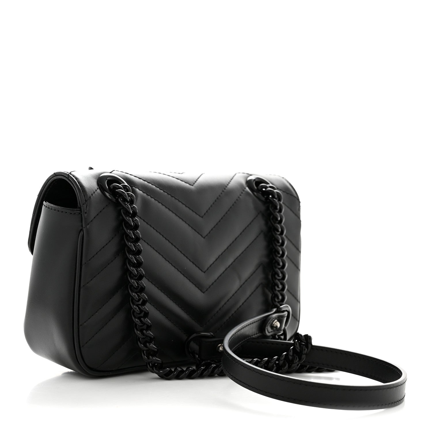Gucci Calfskin Matelasse Monochrome Mini GG Marmont Shoulder Bag Black 3 of 12