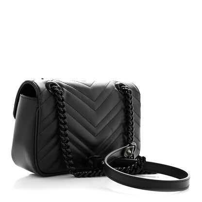 Gucci Calfskin Matelasse Monochrome Mini GG Marmont Shoulder Bag Black 3 of 12