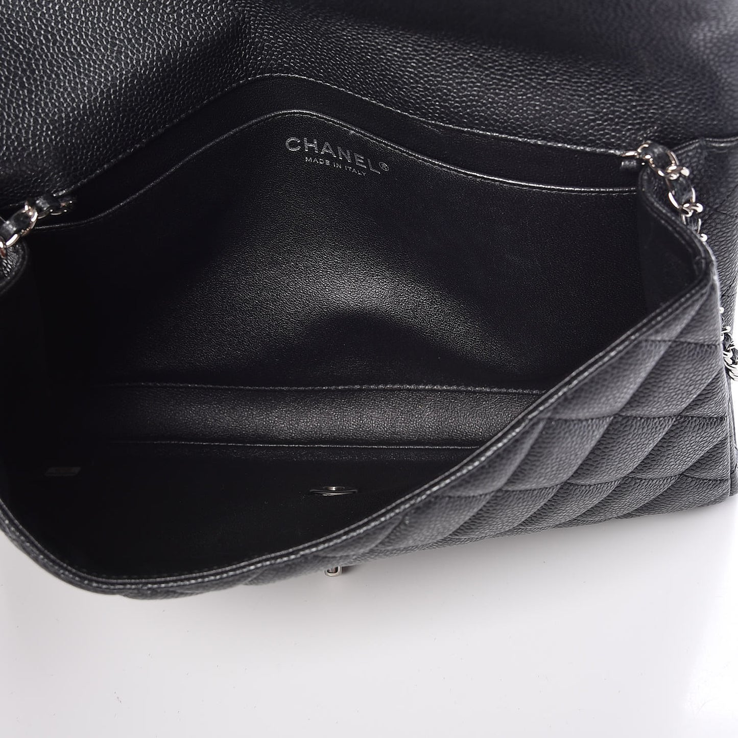 Caviar Quilted Clutch With Chain Flap Dark Grey