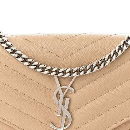 Saint Laurent Grain De Poudre Matelasse Chevron Cassandre Chain Wallet Dark Beige 9 of 12