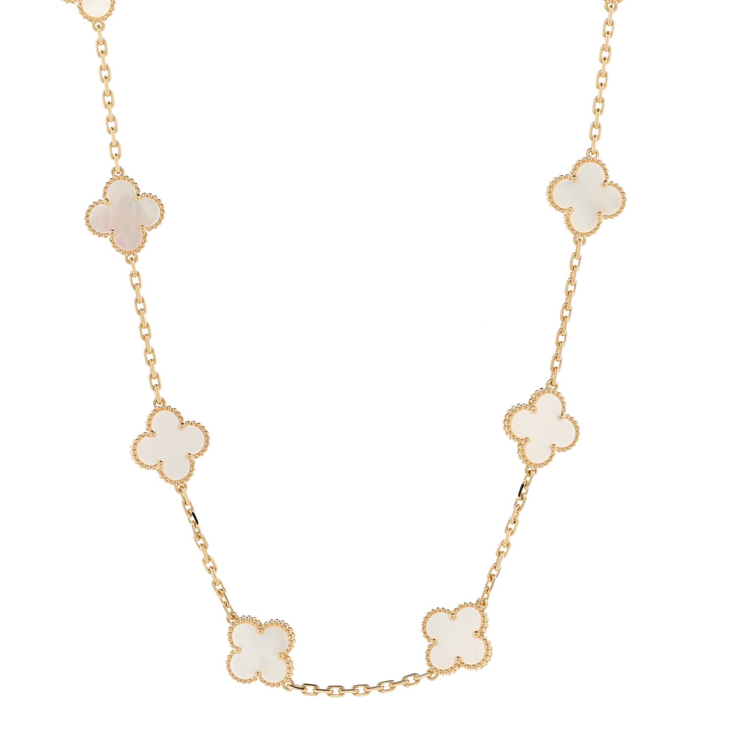 Van Cleef & Arpels 18K Yellow Gold Mother of Pearl 10 Motifs Vintage Alhambra Necklace 1 of 6