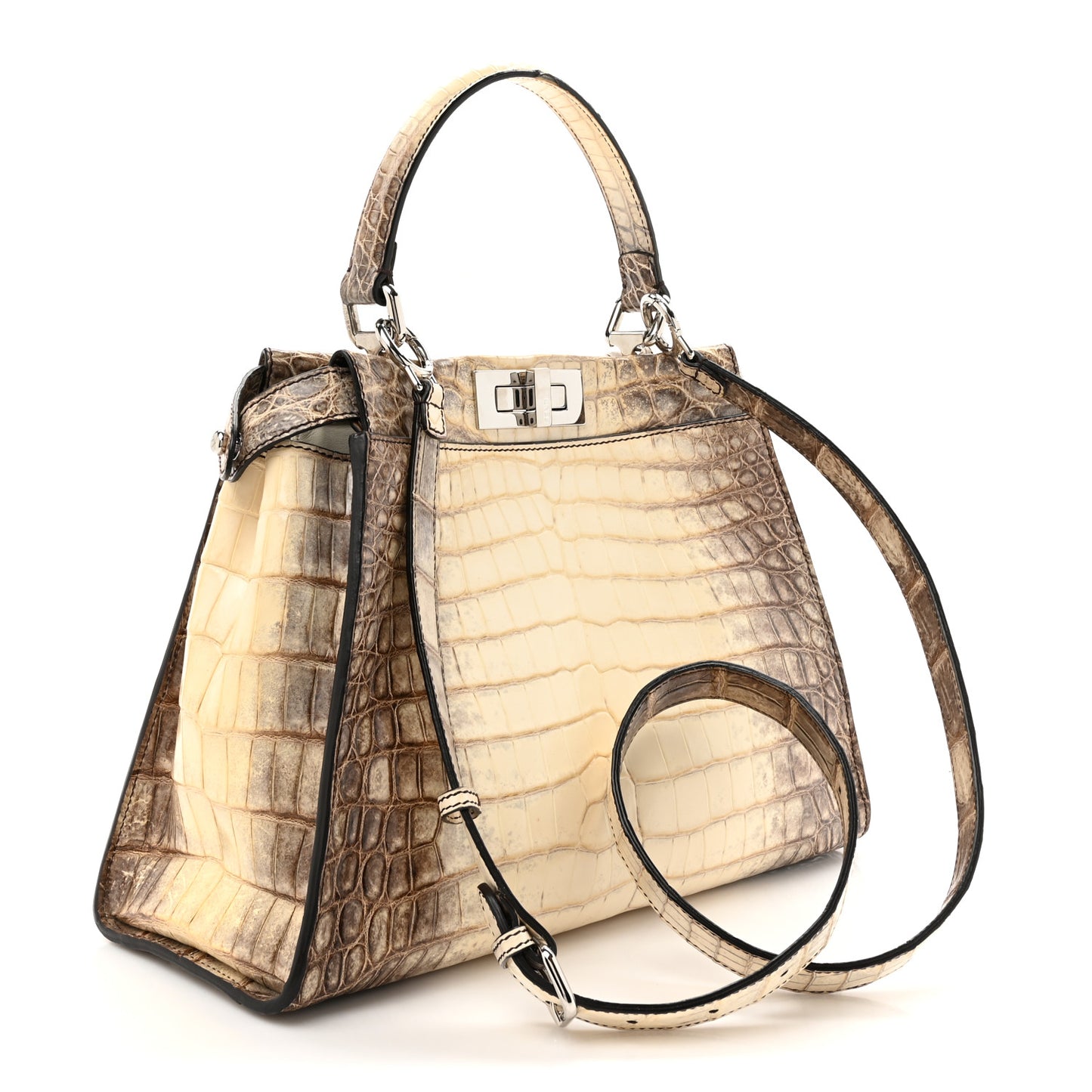 Shiny Crocodile Shiny Nappa Medium Peekaboo Iconic Satchel White Grey